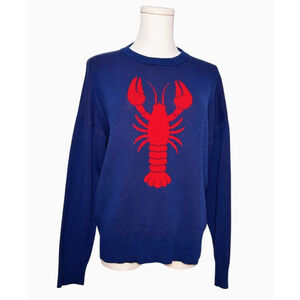 Nikka K Blue Red Jacquard Lobster Long Sleeve Cotton Blend Sweater Medium Preppy